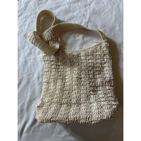 Carlo D’Santi Woven Straw Shoulder Bag | Cream Paper Straw Knit Purse | Vintage - Picture 1 of 8